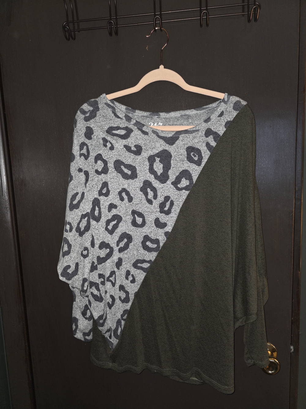 Diagonal Leopard Print and Olive Tunic Top